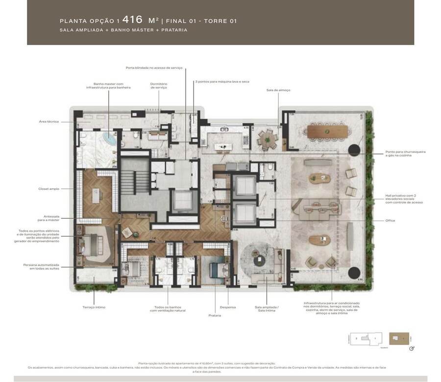 Opção 416 m² · sala ampliada + pratária