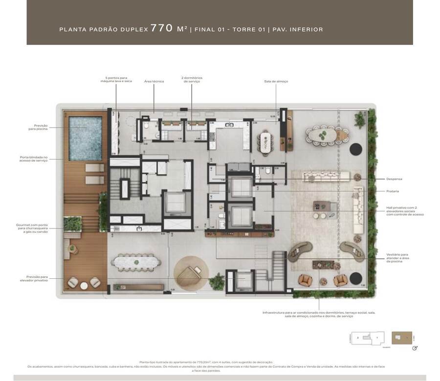 Duplex 770 m² · pavimento inferior
