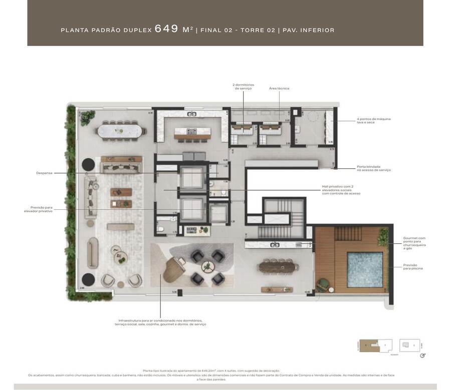 Duplex 649 m² · pavimento inferior