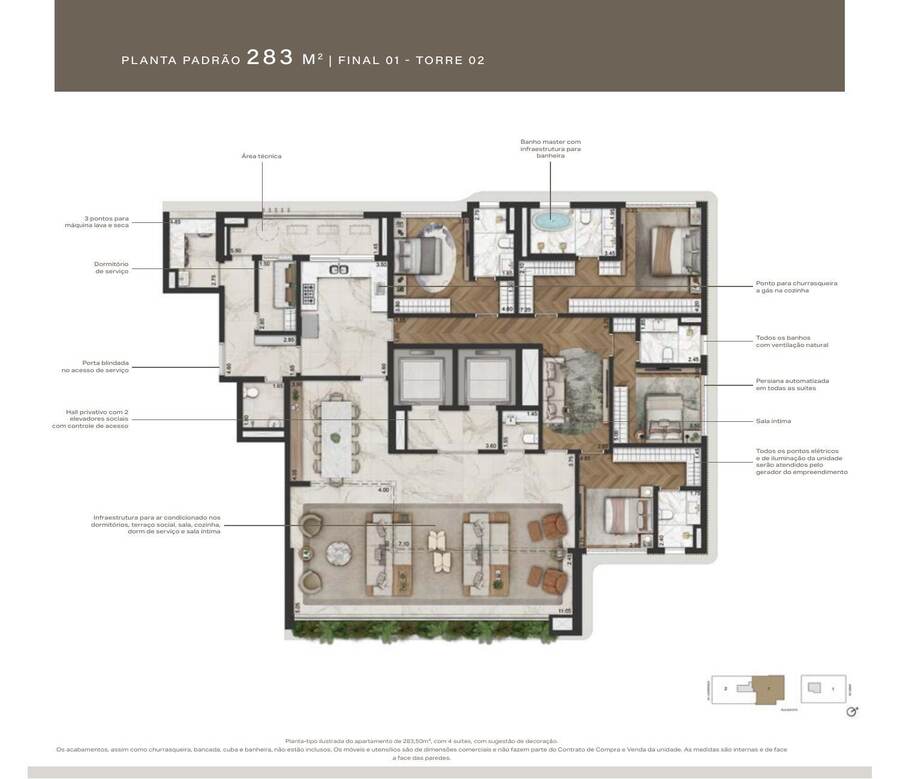 Planta padrão 283 m² · Torre 2, Final 01