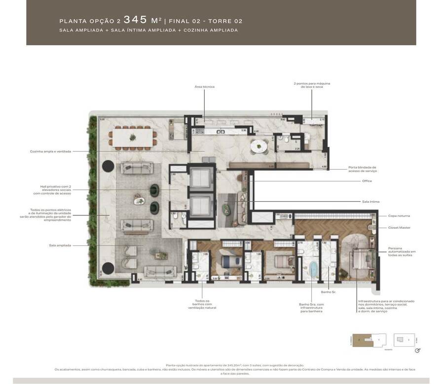 Opção 345 m² · sala e cozinha ampliadas