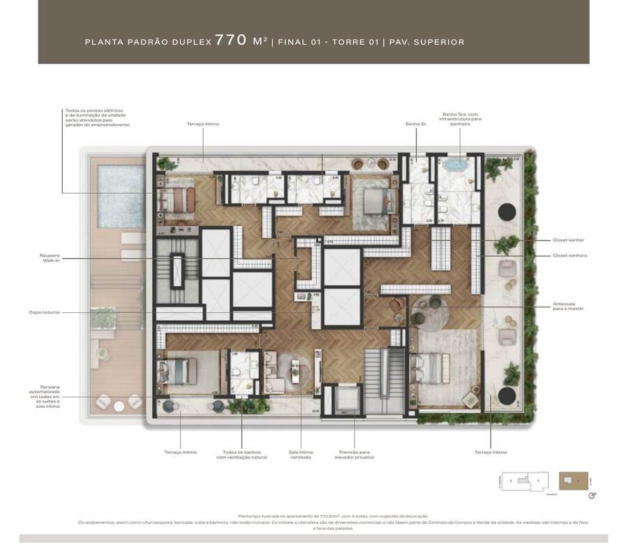 Duplex 770 m² · pavimento superior
