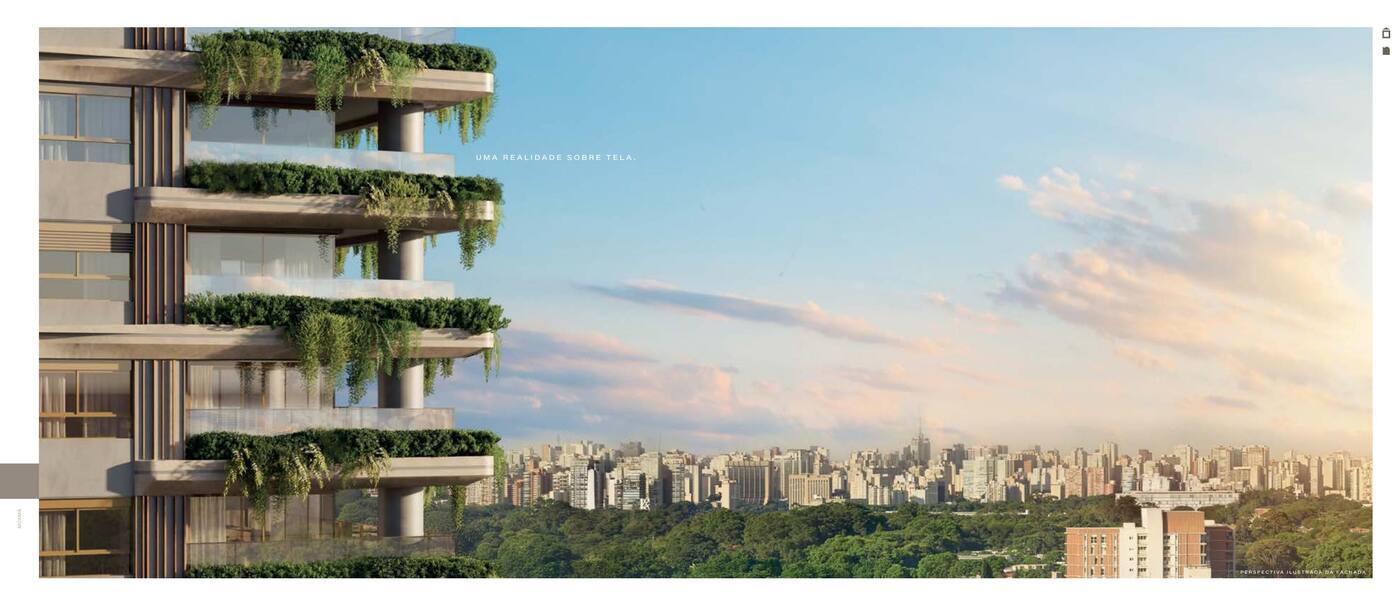 Fachada verde com vista da cidade