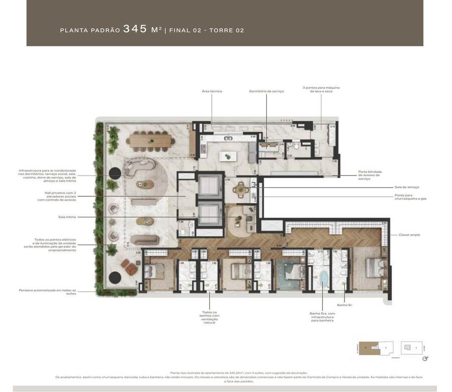 Planta padrão 345 m² · Torre 2, Final 02